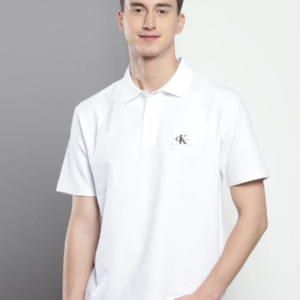 Camiseta polo blanca Calvin Klein con textura (Talla M)