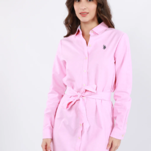 Vestido camisero rosa claro manga larga (Talla S)