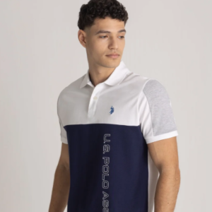 Camisa polo bicolor blanca y azul marino U.S. Polo Assn. (Talla L)