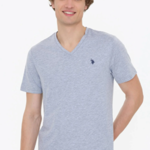 Camiseta gris claro cuello en V U.S. Polo Assn. (Talla L)