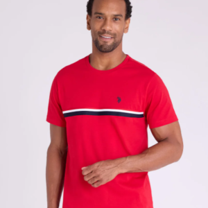 Camiseta roja U.S. Polo Assn. con franjas en el pecho