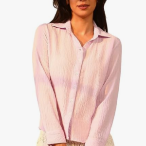 Camisa formal rosada de manga larga (Talla S)